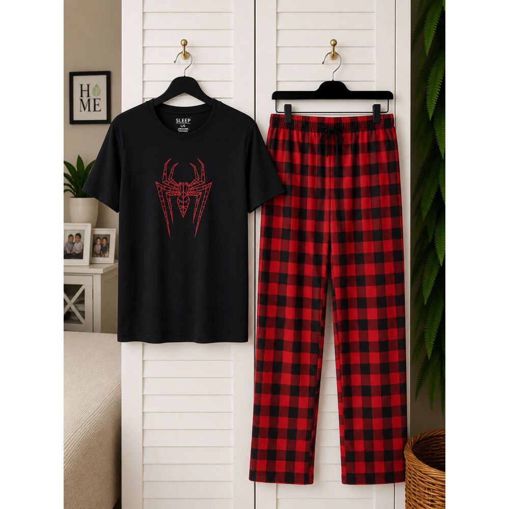 Men's Black & Red Buffalo Plaid 2-Piece Pajama Set Size Large